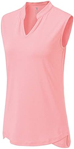 BGOWATU Women's Golf Polo T-Shirts Sleeveless V Neck Collarless Tennis Shirts UV Protection Quick Dry Lightweight