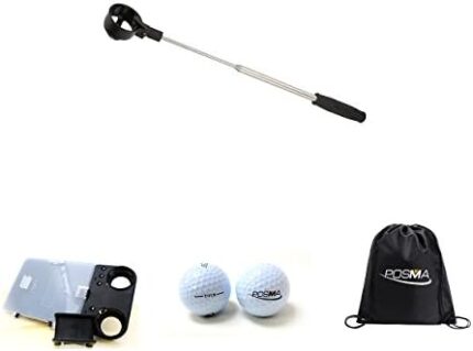 POSMA BR050O Golf 5 Section Retrectable 2m Golf Ball Retriever Bundle Set with 1pc Score Card and Ball Holder + 2pcs Tour Ball + 1pc Black Cinch Sack Carry Bag