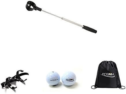 31JlYIAksL._AC_.jpg POSMA BR050N Golf 5 Section Retrectable 2m Golf Ball Retriever Bundle Set with 1pc Ball Holer Clip + 2pcs Tour Ball + 1pc Black Cinch Sack Carry Bag - Image 1
