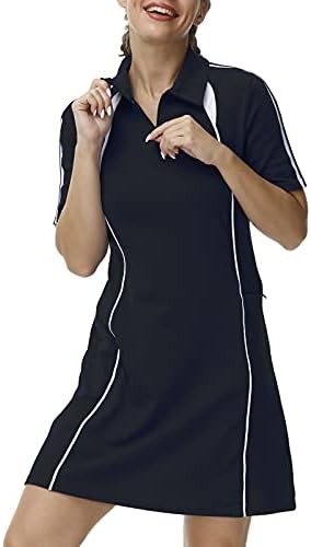 JACK SMITH Women's Short Sleeve Athletics Dresses Moisture Wicking Workout Polo Dress with Zip Pocket
