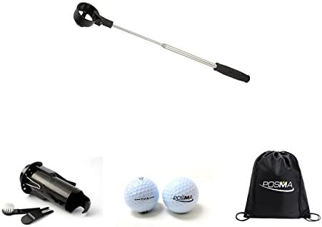 31flMFurC2L._AC_.jpg POSMA BR050M Golf 5 Section Retrectable 2m Golf Ball Retriever Bundle Set with 2pcs Ball and Tee Holder with Belt Clip + 2pcs Tour Ball + 1pc Black Cinch Sack Carry Bag - Image 1