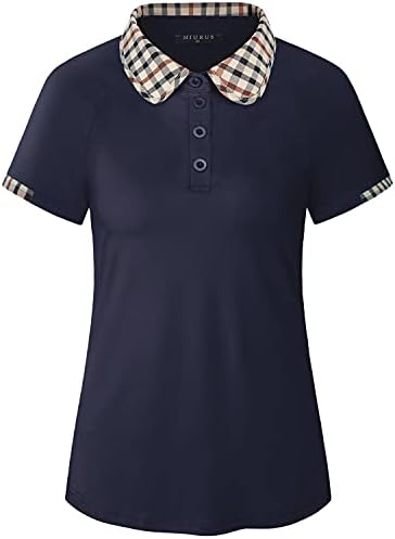 KORALHY UPF50+ Polo Shirt for Women Stretchy Moisture Wicking Plaid Collar Shirts Outdoor Sports Shirts