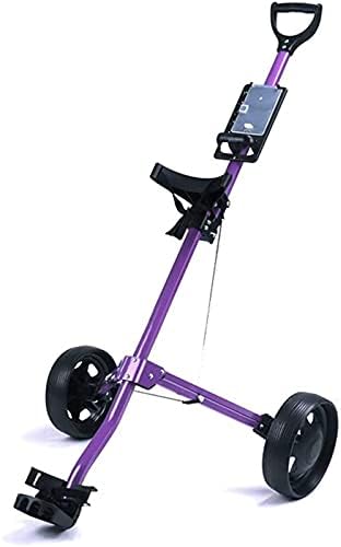 TUHFG Golf Push Cart Foldable Golf Trolley 3 Wheel Lightweight Push Pull Cart with Comfortable Handle Blue/Purple,Purple (Color : Purple)