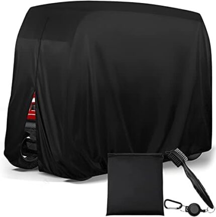 Golf Cart Cover 4 Passenger 450D Waterproof with Extra PVC Coating Sunproof Rain Covers for Golf Cart Fits EZGO, Club Car and Yamaha and A Free Golf Club Brush