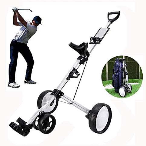 41-EoIE-TRL._AC_.jpg Folding Pull/Push Golf Trolley, 4 Wheel Golf Push Cart, Lightweight Foldable Golf Cart with Adjustable Push Handle and Scorecard, Drink Holder,Foot Brake, Easy to Open & Close - Image 1