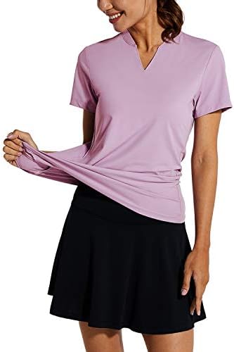 BALEAF Women's Golf Tennis Shirts V-Neck Lightweight Quick Dry UPF 50+ Sun Protection Short Sleeve Polo Shirts Collarless