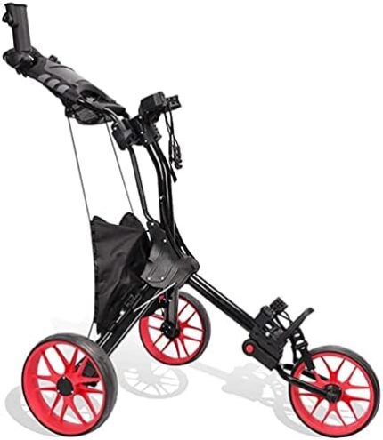 TUHFG Golf Push Cart Golf Trolley Three-Wheeled Golf Trolley Aluminum Alloy Ball Bag Pull cart with Storage Bag Bottle cage Umbrella Stand