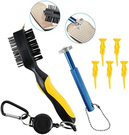 Golf Club Brush Cleaning Kits, Golf Club Brush, Golf Club Groove Sharpener with v-Grooves, and 5 Golf Tees, Golf Brush Tool, Suitable for All Golf Club