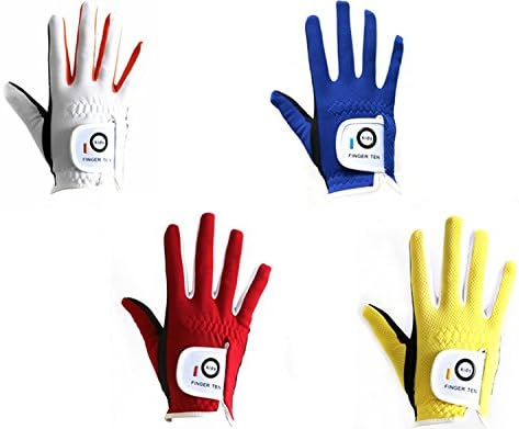 410wIIMrkmL._AC_.jpg Golf Gloves Junior Kids Youth Toddler Boys Girls Left Hand Right Hand Dura Feel White Blue Red Yellow Golf Glove Extra Value 2 Pack Age 4-11 Years Old - Image 1