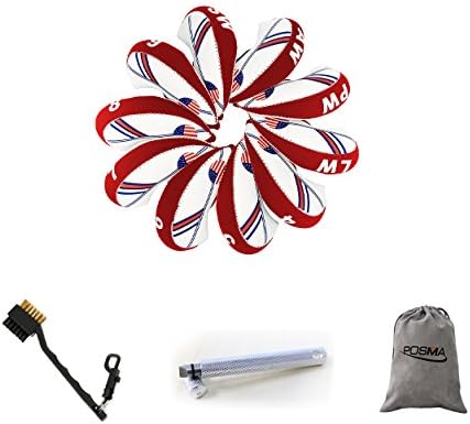 POSMA CC050E Golf Iron Club Head Cover - Set of 10 Bundle Set with 1pc UV Sharpener + 1pc Groove Double-Side Brush + 1pc Flannel Storage Bag