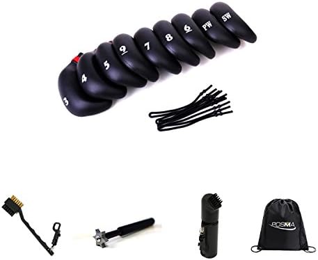 411mLRFodFL._AC_.jpg POSMA CC030D Golf Plastic Iron Club Head Cover - Set of 9 Bundle Set with 1pc 6 Cutters Sharpener + 1pc Groove Double-Side Brush + 1pc Black Cinch Sack Carry Bag - Image 1
