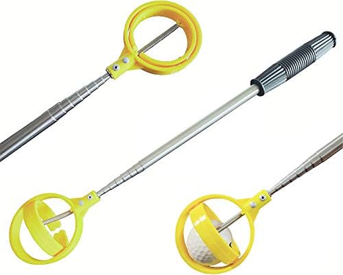 411w71A5OSL._AC_.jpg Golf Ball Retriever for Water, Telescopic Golf Ball Picker|Stainless Golf Ball Pick Up Tool with Automatic Locking Scoop|Non-Slip Comfortable Handle|Extendable 16-79 Inch, Gift for Golfer,Yellow - Image 1