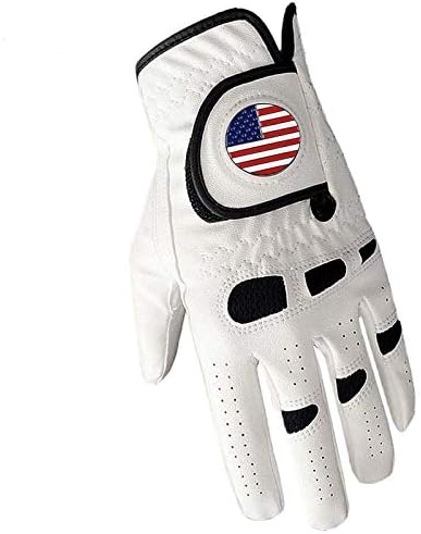 Golf Gloves Men Left Hand Right with Ball Marker USA Flag Value Pack,Soft Leather Weathersof Grip Soft Mens Glove Size S M ML L XL