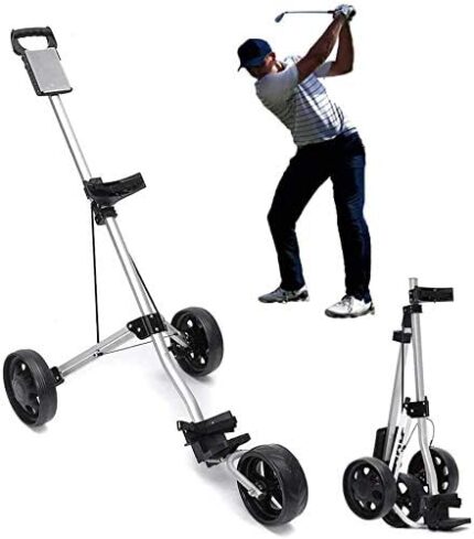 Golf Push Cart Swivel Foldable 4 Wheels Pull Cart Golf Trolley with Adjustable Handle Angle, Scorecard, Drink Holder, Foot Brake, Lightweight Golf Carts, Easy to Open/Close