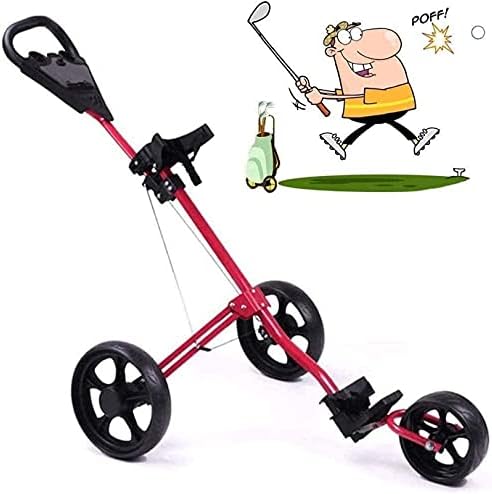 415LArXmUtS._AC_.jpg Golf Push Cart Golf Trolley, Lightweight Foldable Golf Cart 3 Wheel Golf Push Cart, with Adjustable Push Handle, Foot Brake, and Scorecard, ONE Second to Open Close (Color : Red) - Image 1