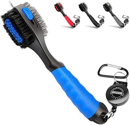 Champkey PRO Retractable Golf Club Brush - Oversized Brush Head，Soft Rubber Hand Grip & Retractable Groove Cleaner Golf Brush