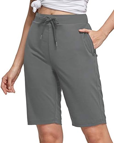 BALEAF Women's 10" Golf Bermuda Shorts with Zipper Pockets Long Hiking Shorts UPF 50+ Quick Dry