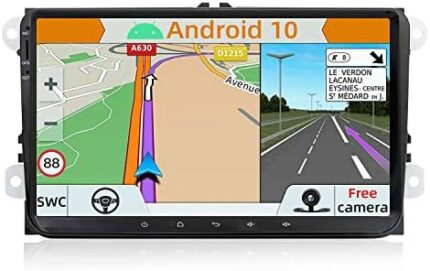 YUNTX Android 10 Double Din Car Stereo Fit for VW Golf/Skoda/Seat - 9 inch Car Navigation Head Unit with Free Rear Camera&Canbus| Support GPS |DAB+ |SWC|Bluetooth| Mirrorlink| USB| WiFi| Touch Screen