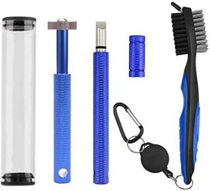 3 Pack Golf Club Groove Sharpener, Retractable Golf Club Brush and 6 Heads Groove Sharpener Cleaner, Portable Golf Club Cleaning Tool Kit for All Golf Club Bag Accessories and Nice Golf Gift (Blue)