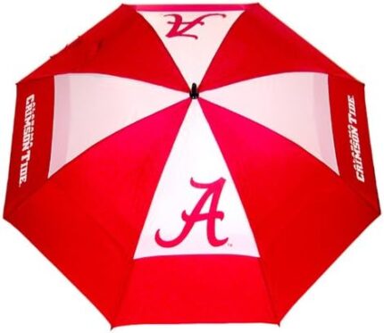 Team Golf NCAA Alabama Crimson Tide 62" Golf Umbrella with Protective Sheath, Double Canopy Wind Protection Design, Auto Open Button