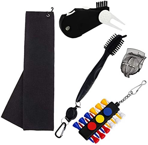 419xvR0fRQL._AC_.jpg DANIVE Golf Accessories Set, 5 PCS Golfing Accessories Kit, with Microfiber Towel, Cleaning Brush, Ball Marker, Foldable Divot Repair Tool, Golf Tee Holder, Golf Gifts for Men, Women - Image 1