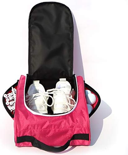Golf Shoe Bag for Women，Zippered Golf Shoe Carrier Bag with Ventilation and 3 External Pockets for Golf Balls, Golf Glove, Tees and Other Golf Accessories(Red)