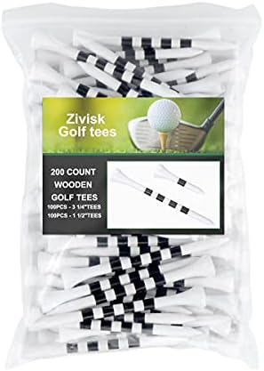Zivisk Wooden Golf Tees 3-1/4" & 1-1/2", 200 Count Long Tee & Iron/Hybrid Tees(Natural/White,83mm & 38mm)