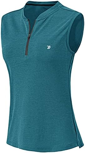 BGOWATU Women's Tennis Golf Polo Shirts Sleeveless Collarless Athletic T-Shirt Zip Up Tank Tops Dry Fit Lightweight