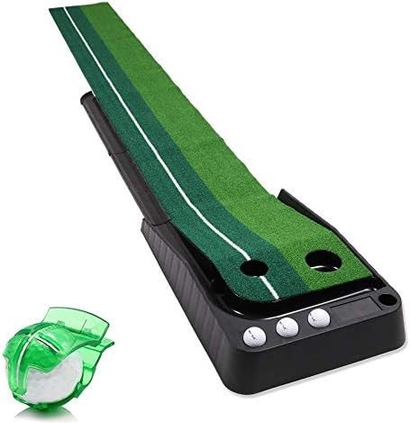 41Cv7KCTLUL._AC_.jpg HOW TRUE Indoor Golf Putting Green, Golf Putting Mat with Auto Ball Return Function, Portable Mini Golf Practice Training Aid Includes Golf Line Marker and 3 Golf Balls - Image 1
