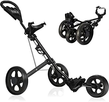 KXDLR Golf Push Cart, 3 Wheel Golf Cart Swivel One Second Folding Golf Trolley with Foot Brake, Push Pull Golf Carts with Cup Holder for Golf Clubs Men Women/Kids Practice and Game Golf Accessories