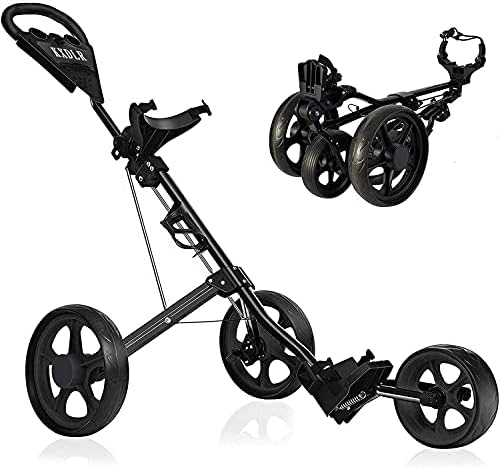 41DJ4abGThS._AC_.jpg KXDLR Golf Push Cart, 3 Wheel Golf Cart Swivel One Second Folding Golf Trolley with Foot Brake, Push Pull Golf Carts with Cup Holder for Golf Clubs Men Women/Kids Practice and Game Golf Accessories - Image 1