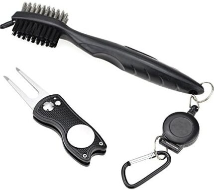 Mile High Life All Metal Foldable Golf Divot Tool with Magnetic Ball Marker & Club Groove Cleaner with Brush and Retractable Extension Cord Combo Set (2 Pack Multi-Colors)