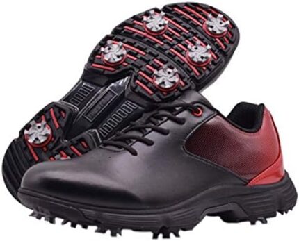 AIAIⓇ Golf Shoes - Leather Summer Quick Cushion Comfort Spikes Professional Waterproof Lightweight Microfibre Comfort Golf Trainer Shoes