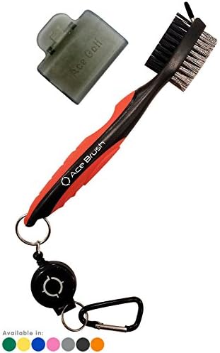 Ace Golf Brush and Club Groove Cleaner, 2 Ft Retractable Zip-line Aluminum Carabiner, Bonus Brush Cover, Lightweight, Stylish, Ergonomic Design, Premium Tour Grade, Easily Attaches to Golf Bag