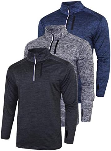 Liberty Imports Pack of 3 Men's Performance Quarter Zip Pullovers with Pockets, Quick Dry Active Long Sleeve Shirts