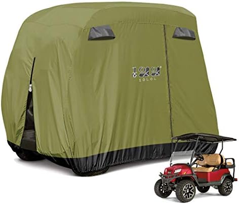 41FYvoaPUL._AC_.jpg 10L0L 4 Passenger Golf Cart Cover Fits EZGO, Club Car and Yamaha, 400D Waterproof with Extra PVC Coating Sunproof Dustproof - Two Side Zippers (Both Driver and Passenger Side) - Black Army Green - Image 1