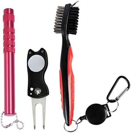 Denpetec 3Pcs/Set Golf Club Cleaner Set Golf Club Brush Golf Ball Cleaner Set Golf Groove Sharpener Golf Divot Tool Golf Groove Cleaning Tool