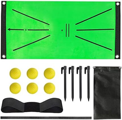 Bocksane Golf Training Mat, Portable Golf Hitting Mat Aid Rug for Swing Detection Batting, with Posture Correction Belt and 6 Practice Balls, 11.4"X23.6" Mini Game and Gift for Home Office Outdoor