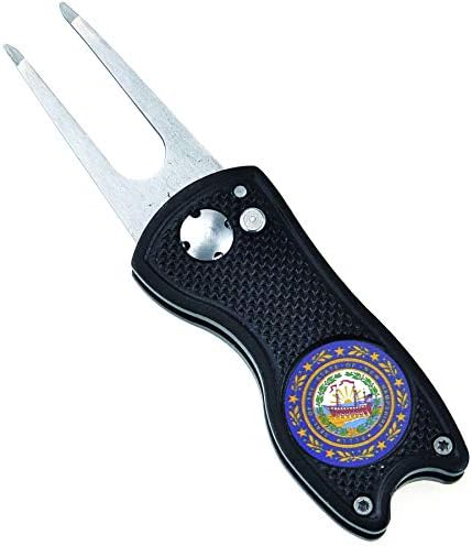 Mile High Life | All Metal Foldable Switch Blade Golf Divot Repair Tool | Pop-up Button | Magnetic Ball Marker | US States Flag Ball Marker