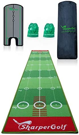 SharperGolf 10' x 20" Premium Indoor Putting Mat with Putting Mirror Carry Bag and Accessories Golf Putting Green Mat Indoor System