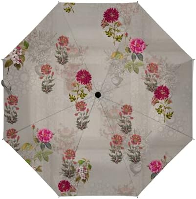 LoveKunYu Compact Umbrella Vintage Multi Colored Fish Bone Fossil Auto Open Close Travel Sun Golf Folding Umbrellas Windproof Lightweight for Women Men Kids Girls Parasol with Black Anti-Uv Coating