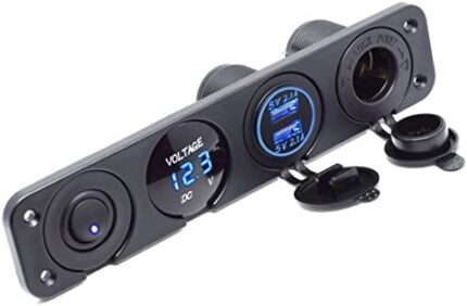 Cllena Dual USB Socket Charger 2.1A&2.1A + LED Voltmeter + 12V Power Outlet + ON-Off Toggle Switch Four Functions Panel for Car Boat Marine RV Truck Camper Vehicles GPS Mobiles (Blue)