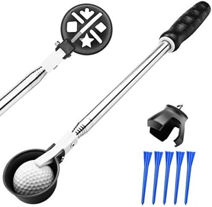 prowithlin Golf Ball Retriever-Stainless Golf Ball Retriever with 5 Golf Ball Tees and 1 Golf Ball Grabber Golf Ball Pick Up Retriever for Water Golf Accessories for Men Dad Husband (Size: 6FT)