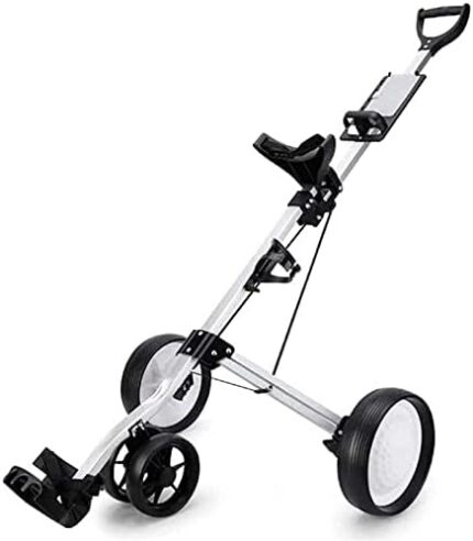 Golf Push Cart 4 Wheel Golf Cart Push Pull, Folding Golf Pull Trolley with Drink Holder, Compact Pull Caddy Cart, Easy to Open (Color : Black)
