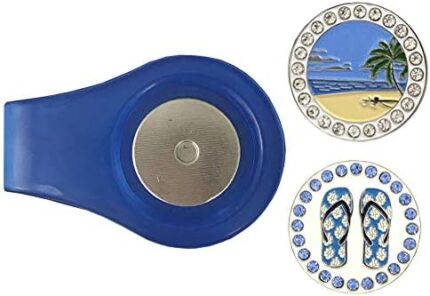 Giggle Golf Magnetic Ball Marker Clip with Two Bling Golf Ball Markers
