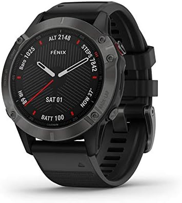 Garmin fenix 6 Sapphire, Premium Multisport GPS Watch, Features Mapping, Music, Grade-Adjusted Pace Guidance and Pulse Ox Sensors, Carbon Gray DLC with Black Band