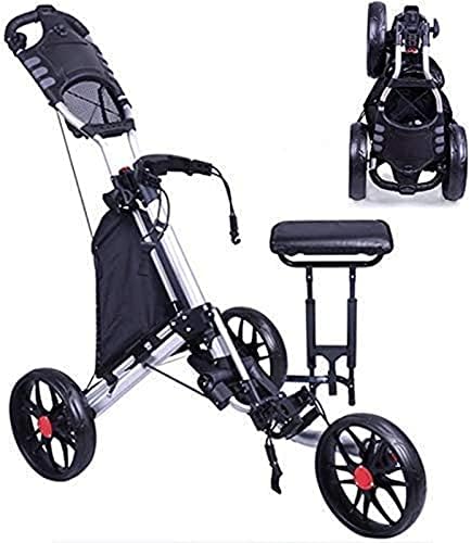 41RaiYvLVS._AC_.jpg TUHFG Golf Push Cart Trolley 3 Wheel Golf Cart Trolley, 3 Wheel Push/Pull Golf Cart Folding Aluminum Alloy Frame Golf Push Cart with Seat - Image 1