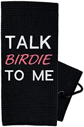 Golf Towel Store - Fun Golf Accessories for Womens Golf, Embroidered Golf Towels for Golf Bags with Clip - 100% Cotton or Waffle Microfiber Options - Talk Birdie to Me