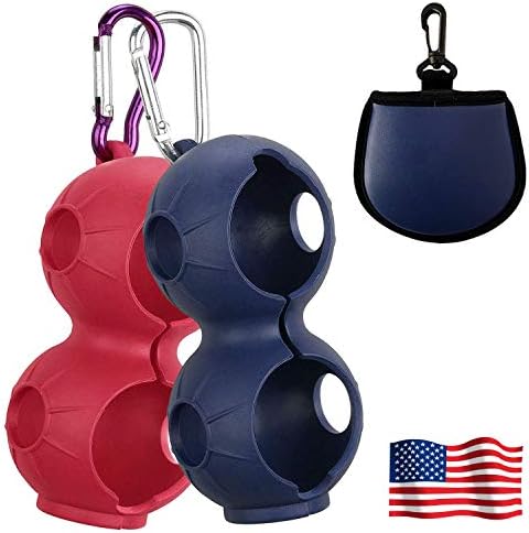 41TIh3b7PL._AC_.jpg Amy Sport Golf Ball Holder Soft Silicone Clip 2 Pack with Cleaner Pouch Pocket Red Navy Blur Balls Sleeve Bag Aluminum Hook to Belt Bags for Men Women Kids - Image 1