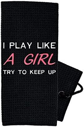 Golf Towel Store - Fun Golf Accessories for Womens Golf, Embroidered Golf Towels for Golf Bags with Clip - 100% Cotton or Waffle Microfiber Options - I Play Like A Girl Try to Keep Up